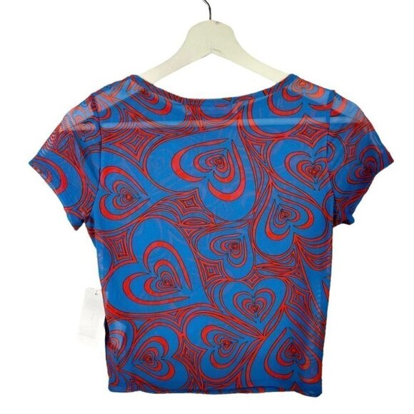 NEW Lisa Says Gah Alex Meshed Tee in Wild Hearts Blue Size S (Urban Outfitters) - Picture 8 of 10